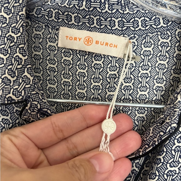 Tori Burch Christelle Blue & White Chain Print Silk Shirt Dress Size 0 nwot - Picture 5 of 6